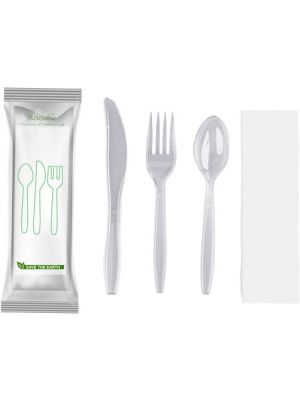 Pack cubiertos PS 4x1: Cuchillo, tenedor, cuchara sopera y servilleta