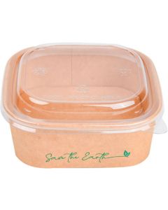 Ensaladera cartón kraft cuadrada 16 oz con tapa