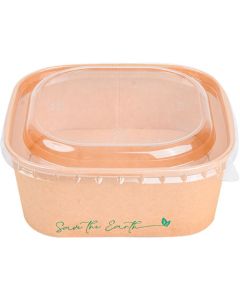 Envase grande para ensaladas en cartón kraft cuadrada + tapa | 1300 ml - 200 unidades