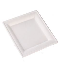 Plato grande cuadrado fibra Caña azúcar 26x26 cm.