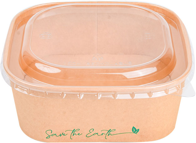 Envase grande para ensaladas en cartón kraft cuadrada + tapa | 1300 ml - 200 unidades 